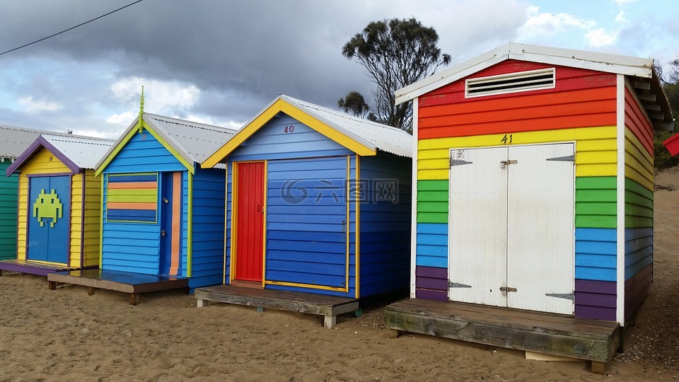 沙滩小屋,颜色,海滩小屋