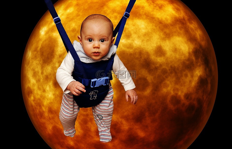 小个子在月亮,滑稽,婴儿