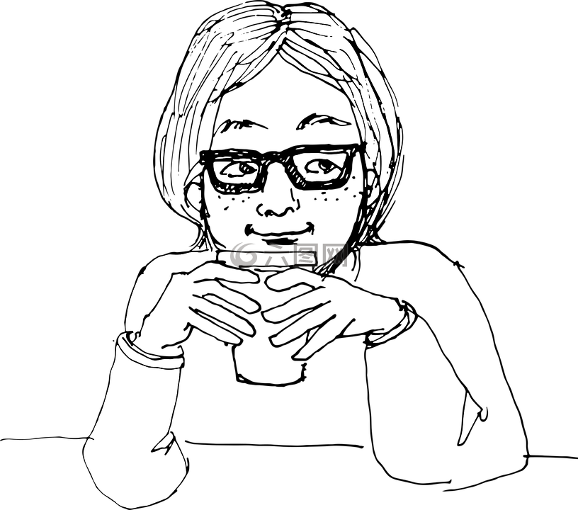 手绘,妇女,女人喝茶