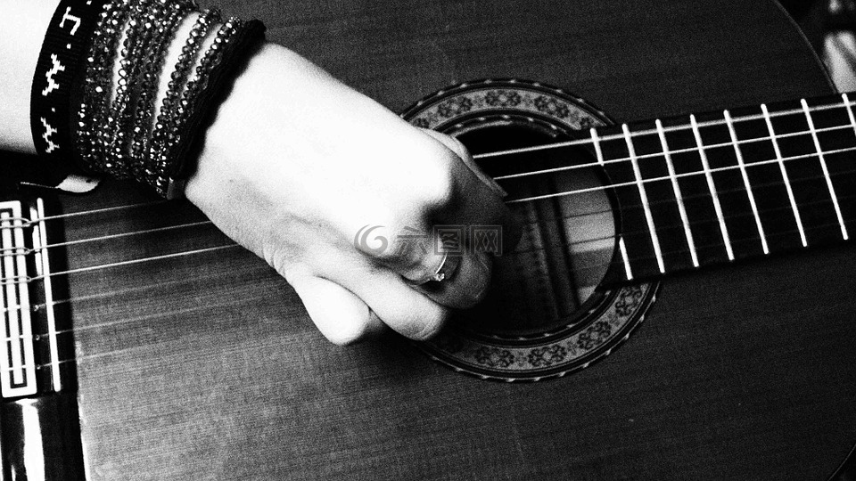 黑白色,手,吉他