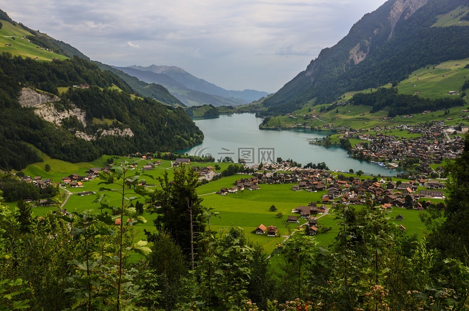 卢加诺湖,瑞士,高山湖