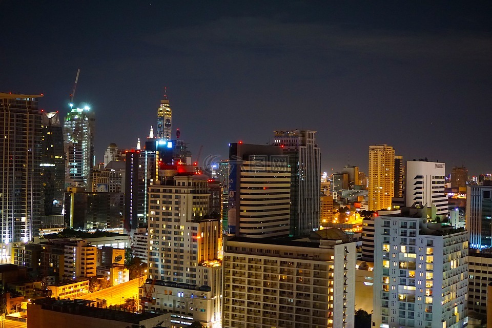 城市,夜,曼谷