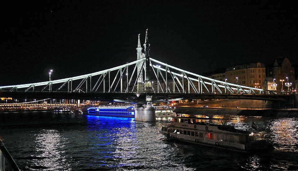 布达佩斯晚上,自由桥,多瑙河