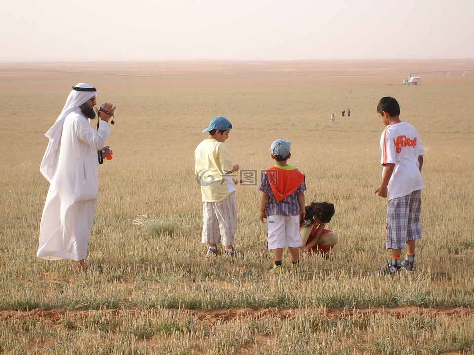 沙特,家庭,沙漠