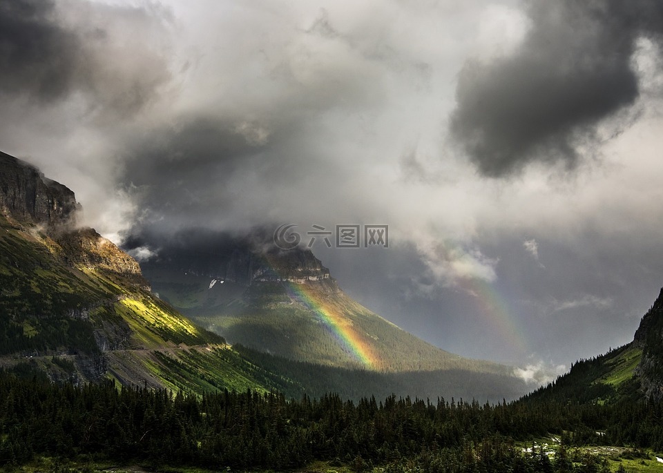 山脉,谷,彩虹