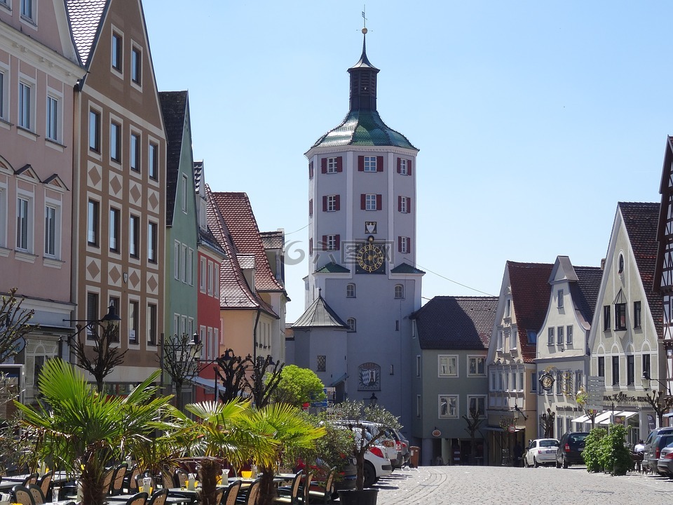 günzburg,巴伐利亚,城门口