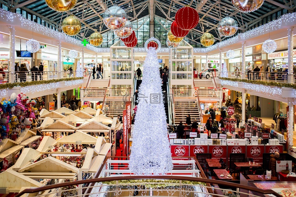 购物商城,圣诞节,圣诞树
