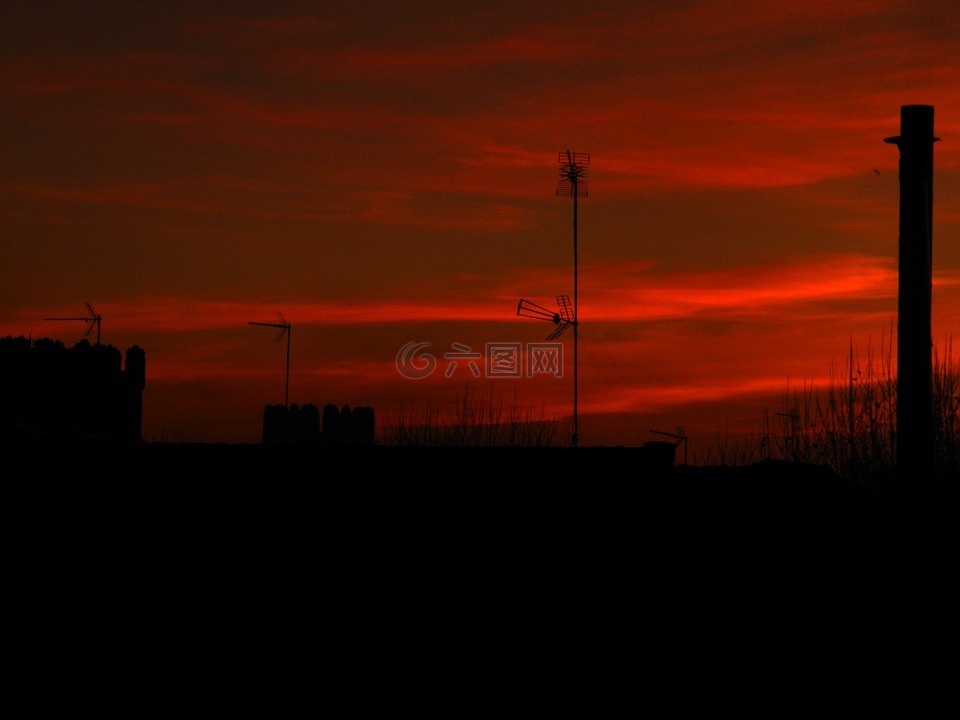 天空,激烈,红色