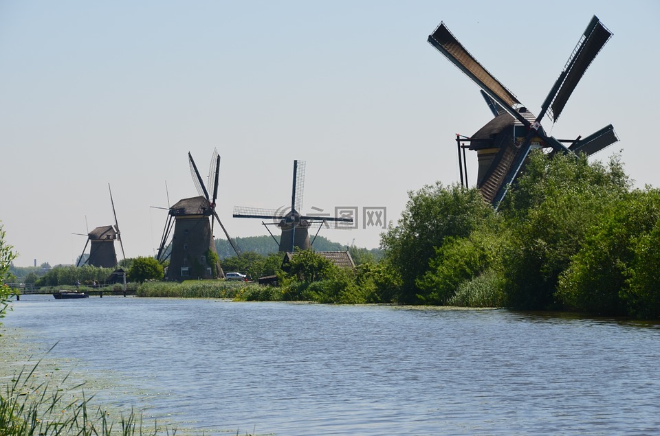 风车,荷兰,运河