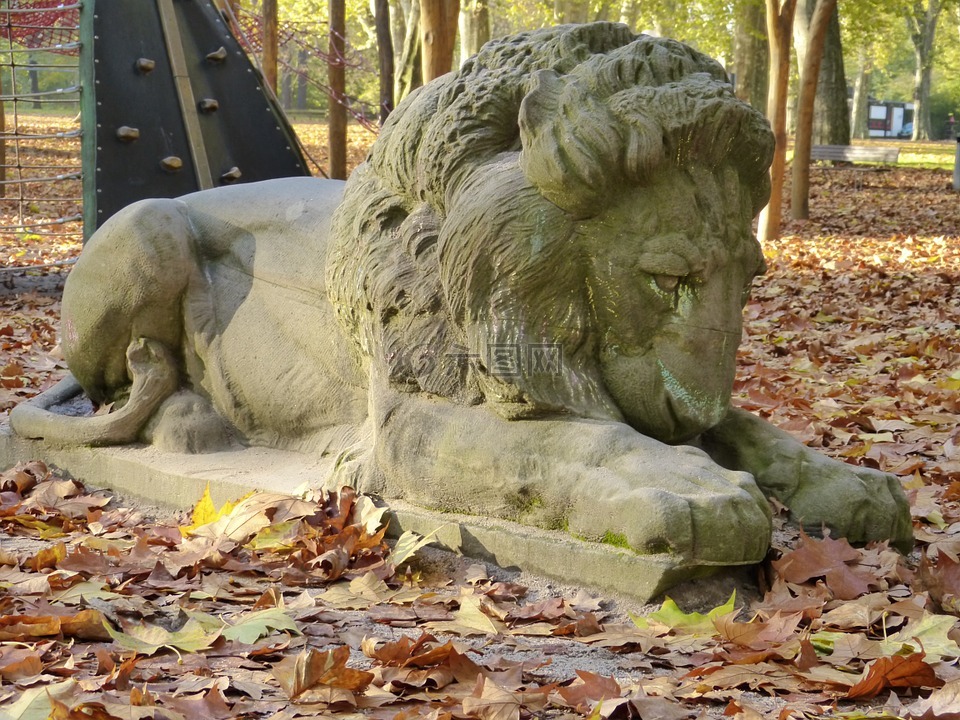 狮子,石,石雕塑
