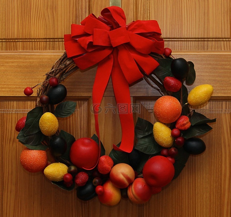 花圈,圣诞节,水果