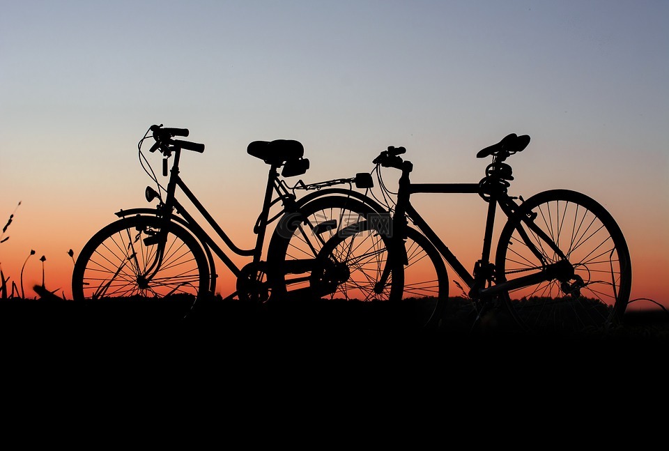 自行车,车轮,日落