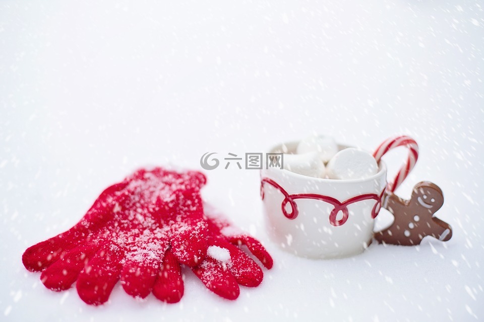 热巧克力,雪,冬天