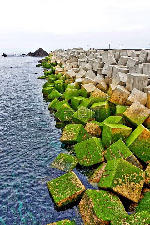 混凝土块,海,绿色