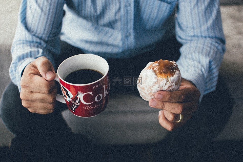 咖啡,甜甜圈,男子