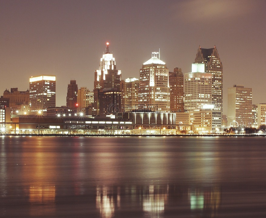底特律,城市,夜