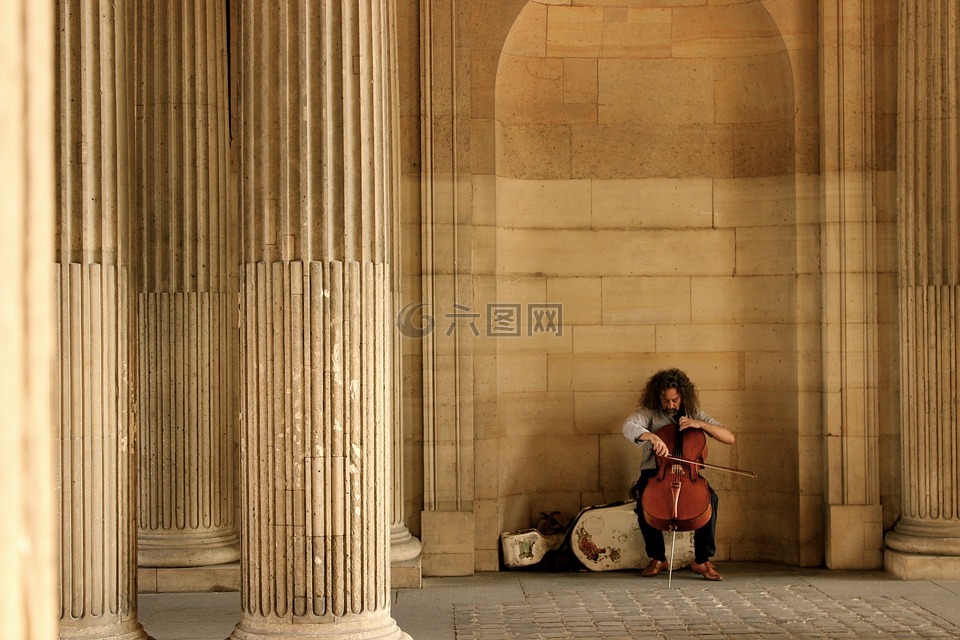 巴黎,街头艺人,大提琴