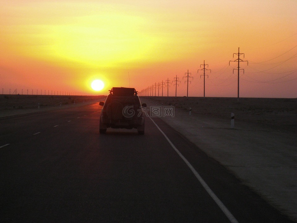 哈萨克斯坦,日落,沙漠
