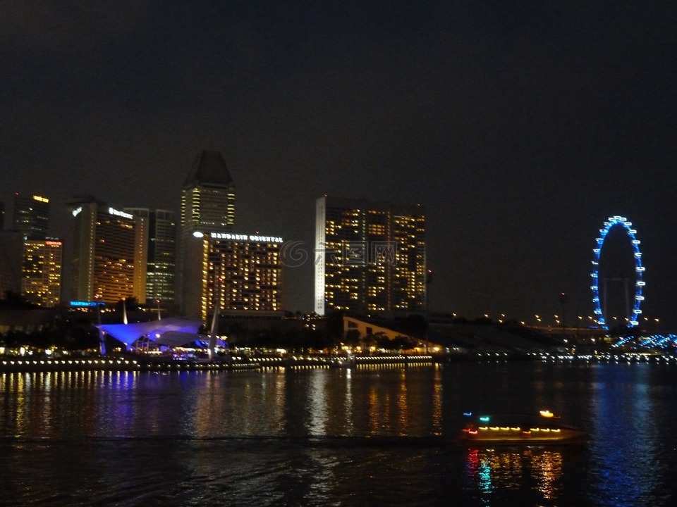 城市景观,新加坡,夜