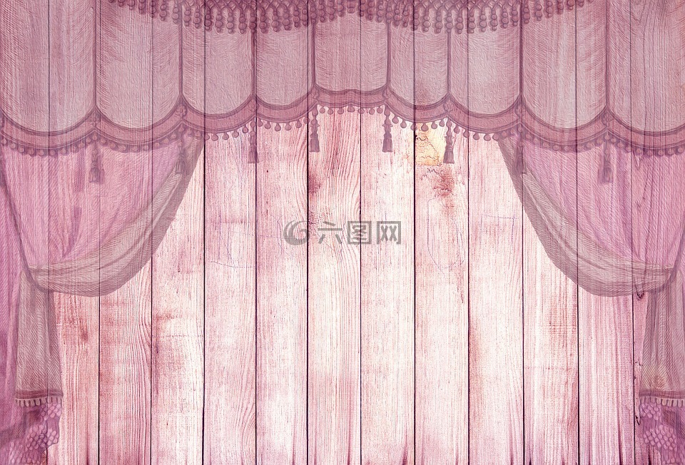 在木材上,粉红色,舞台幕布