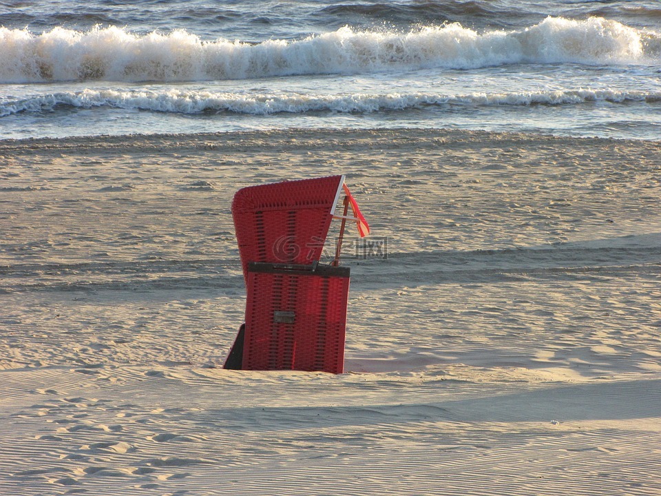 沙滩椅,红色,波罗的海