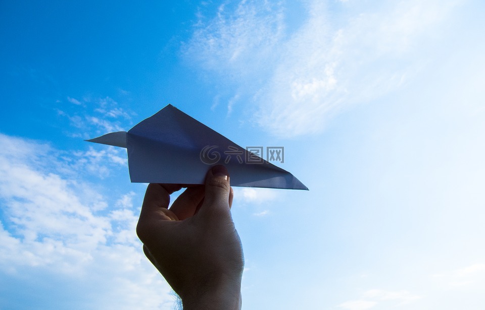 纸飞机,手,天空