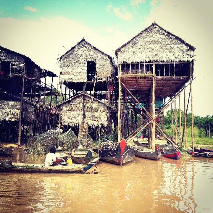 柬埔寨,洞里萨湖,桩
