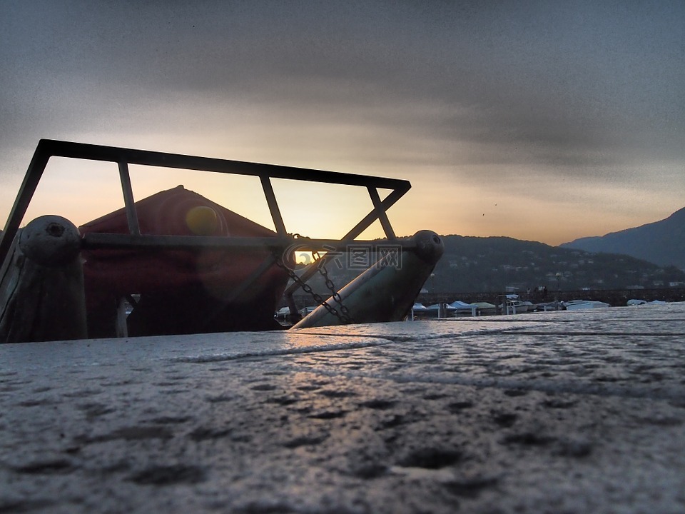 脚踏船,日落,意大利