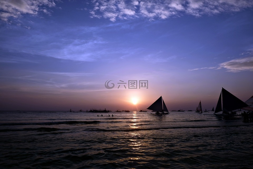 长滩岛,发光,日落