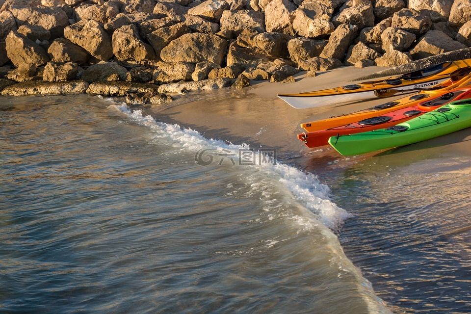 皮划艇运动,海滩,岸