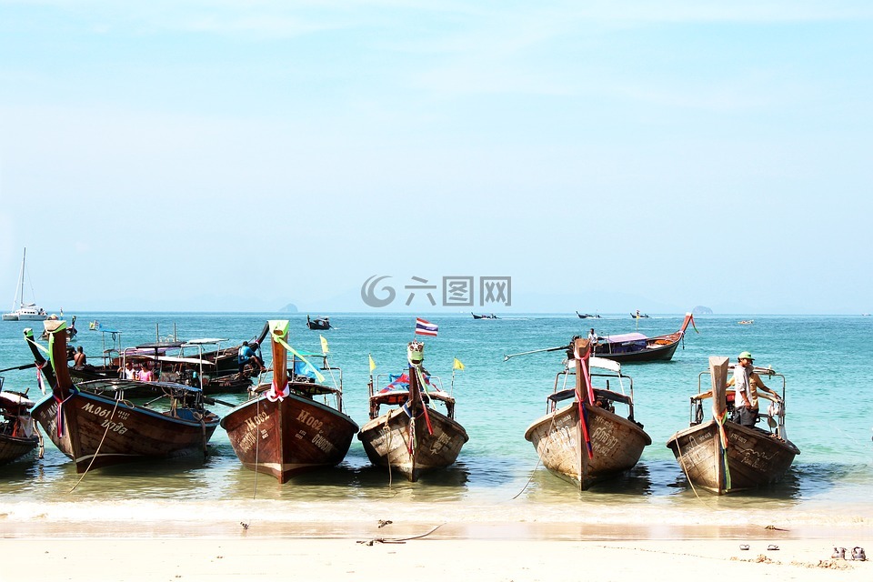 泰国,海滩,渔船