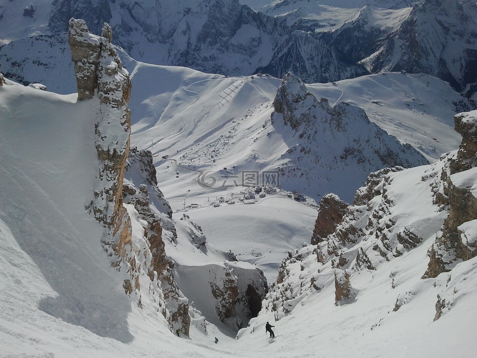 滑雪,freeriding,陡峭的斜坡