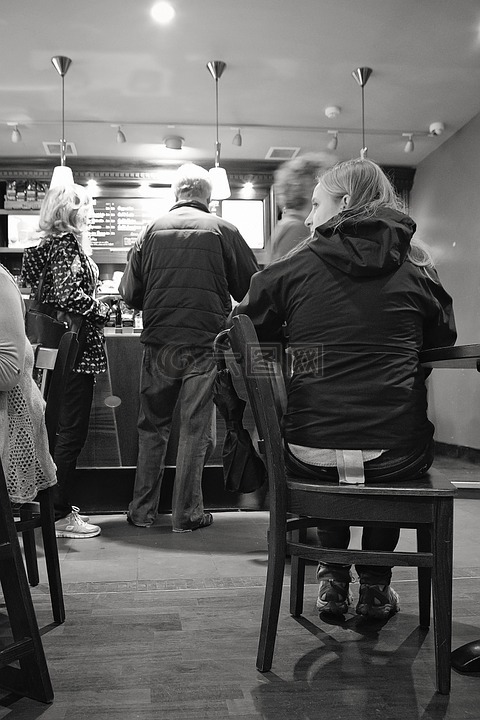 咖啡屋,女人等待的朋友,排队的人