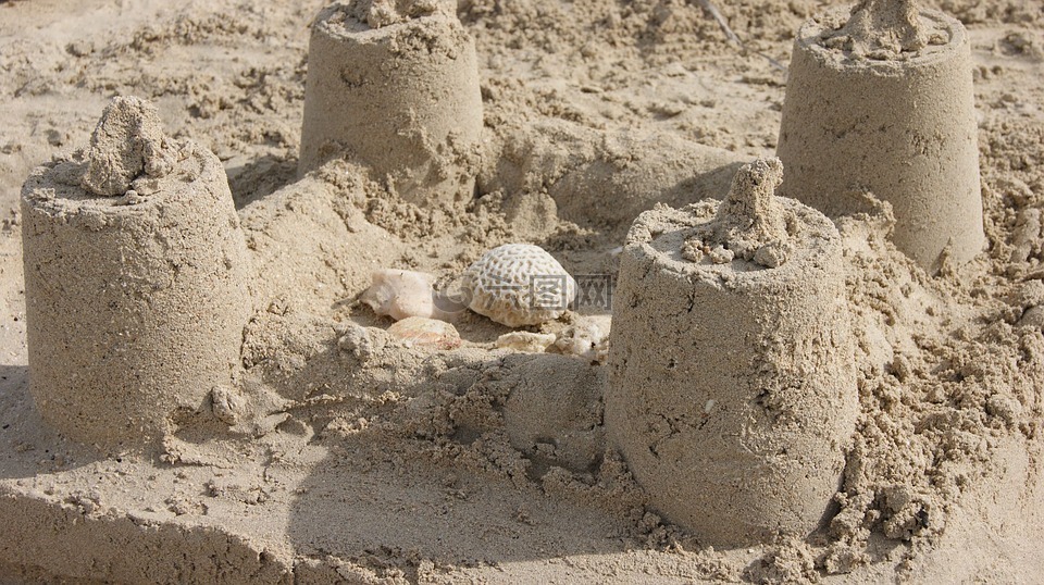 沙子城堡,沙,海滩