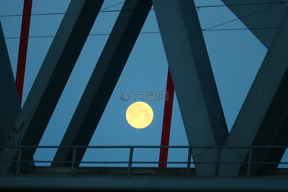 月球,铁路桥梁,早上