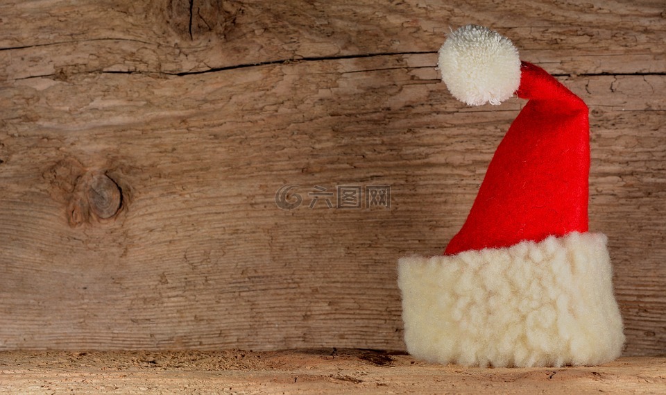 圣诞老人帽子,木,背景