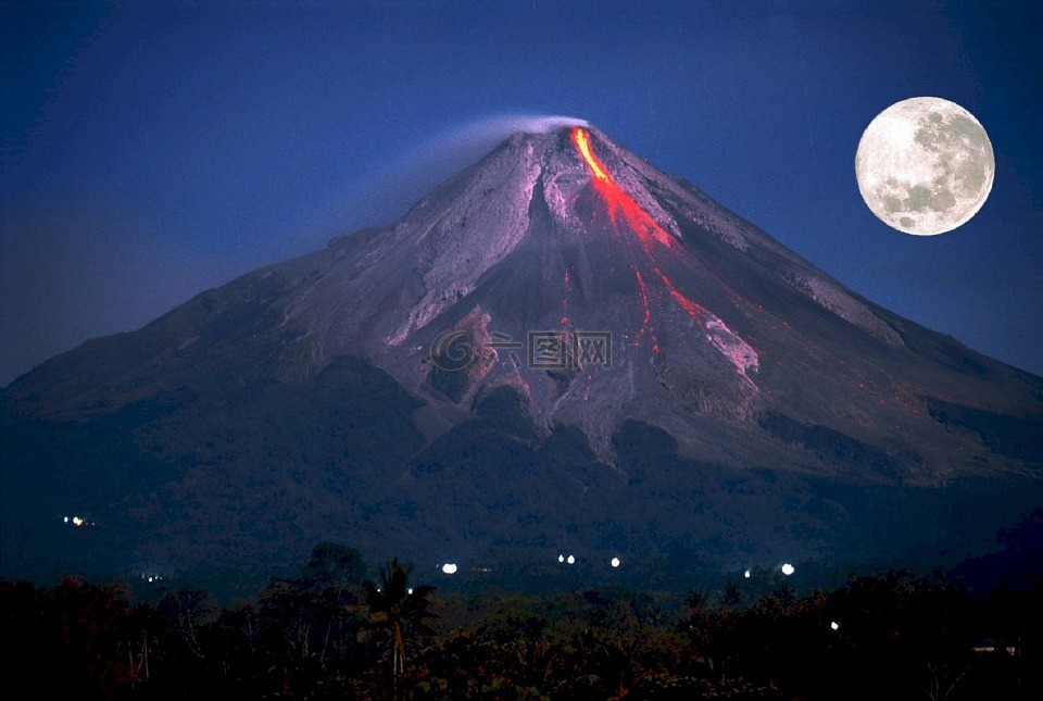 火山,爆发,满月
