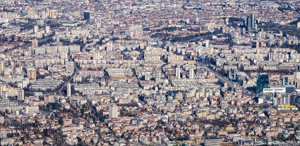 空中的视图,拥挤,城市