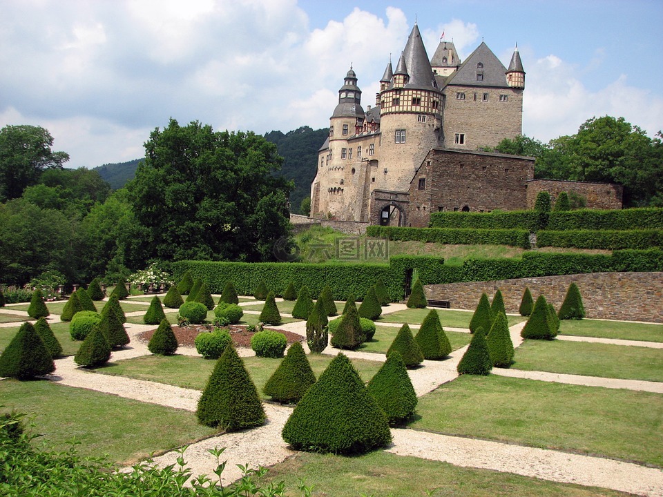 城堡,bürresheim,花园