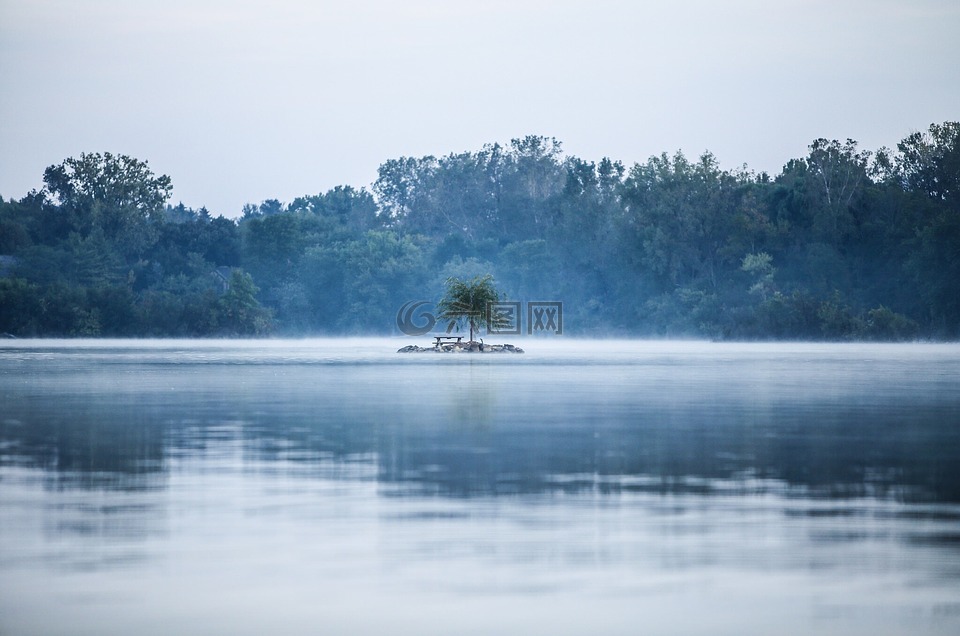 孤独,雾,湖