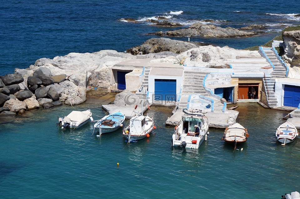 希腊岛屿,米洛斯,渔民的房子