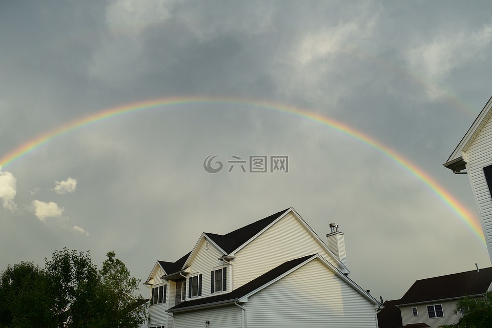 彩虹,房子,雨