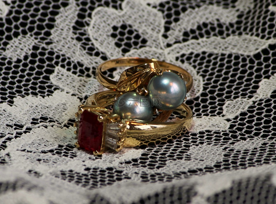 环,黄金,红宝石