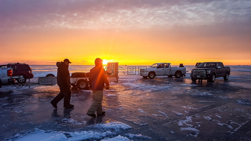 冰捕鱼,冬天,湖