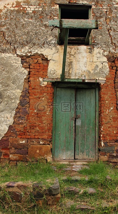 旧楼,门,裂缝