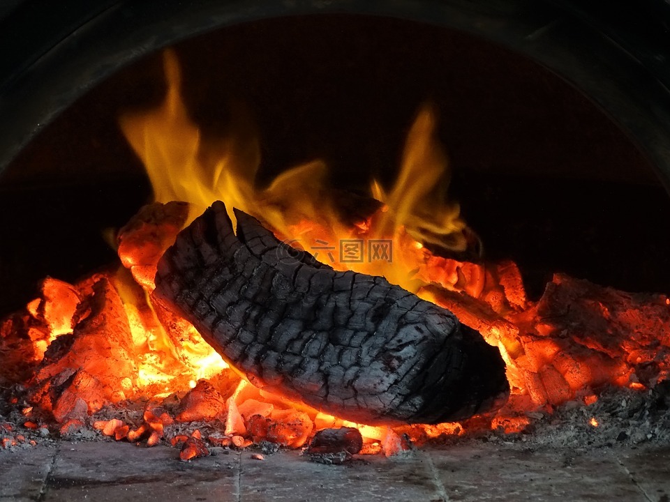 比萨饼烤箱,木质防火,火焰