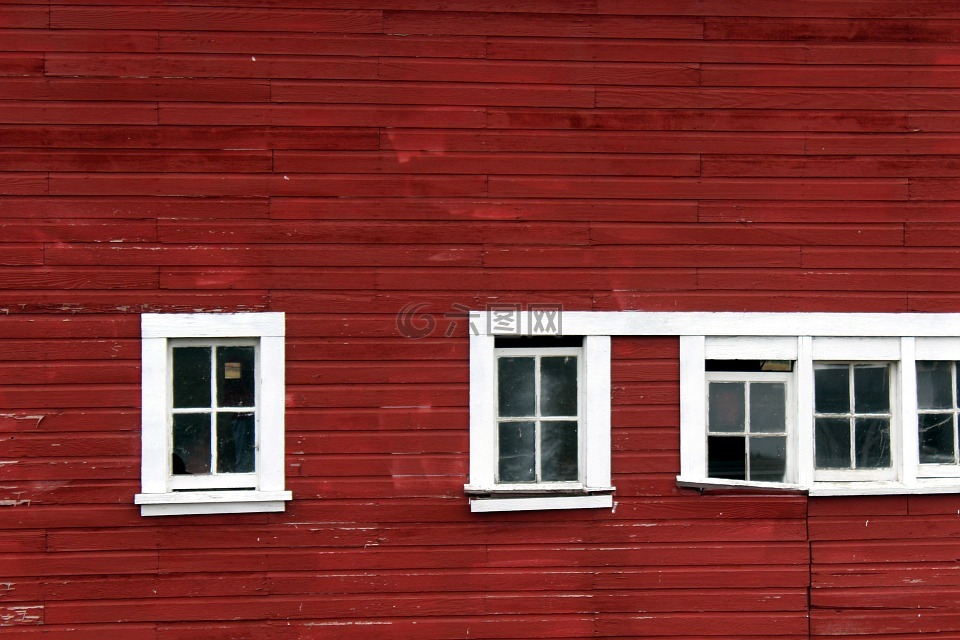 窗口,红色,谷仓
