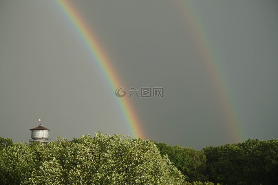 水塔,彩虹,双彩虹