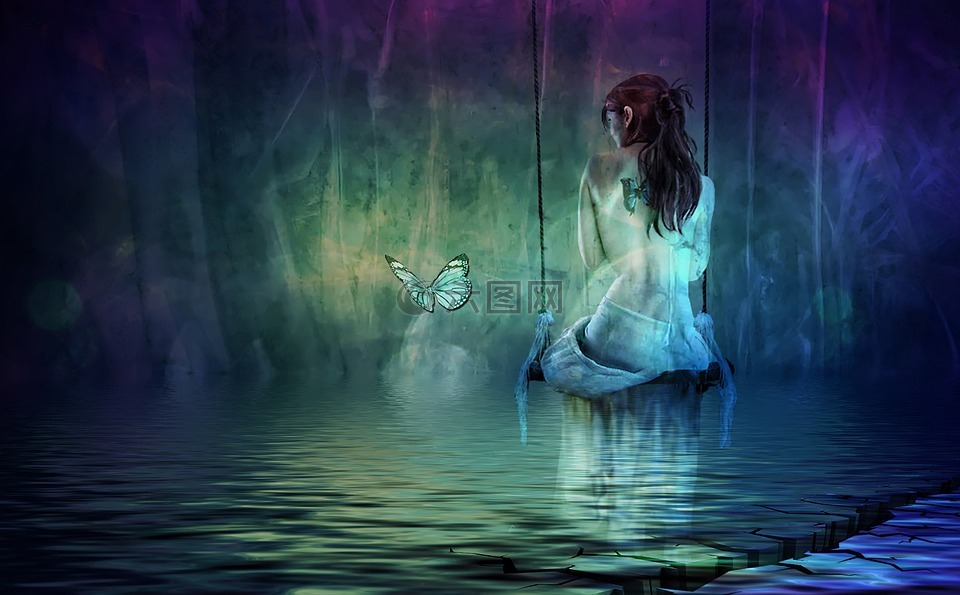 黑暗,反思,地平线