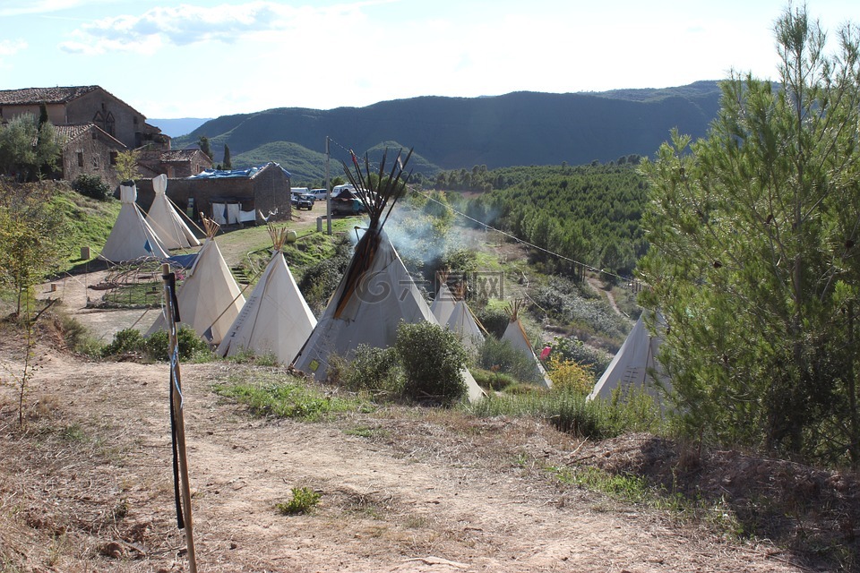 帐篷,营地,村